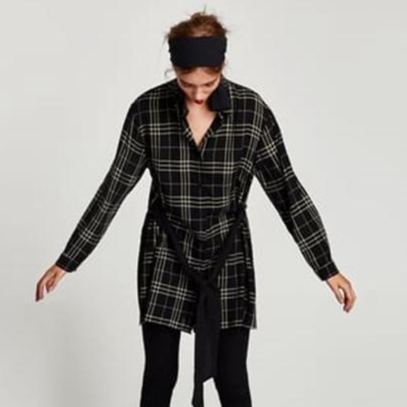 Zara Belted Checked Blouse - Picture 2 of 4